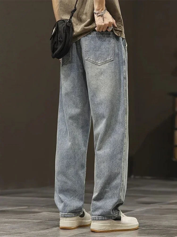 Elastic loose straight jeans mens wide legged denim pants casual trousers Korean style Sportswear clothing jeans pants 240518