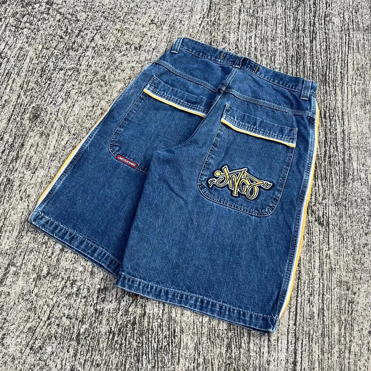 JNCO High Quality Letter Embroidery Jeans Shorts Y2k Side Stripe Fashion Denim Gym Shorts Retro Hip Hop Men Clothing Streetwear 240513