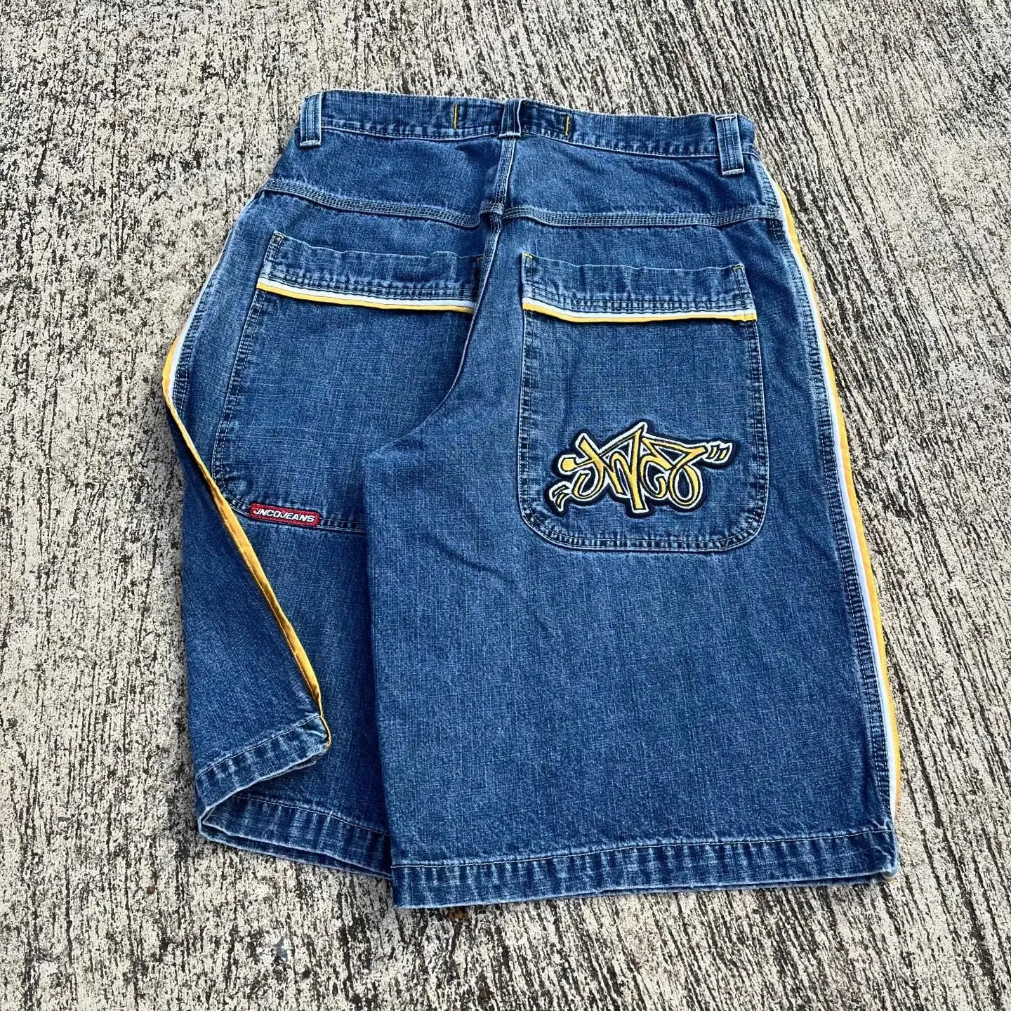 JNCO High Quality Letter Embroidery Jeans Shorts Y2k Side Stripe Fashion Denim Gym Shorts Retro Hip Hop Men Clothing Streetwear 240513