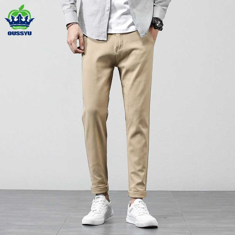 Men's Pants OUSSYU Brand 2024 Spring Summer New Regular Fit Straight Pants Men Cotton Khaki Stretch Business Fashion Casual Trousers 28-38 Y24051