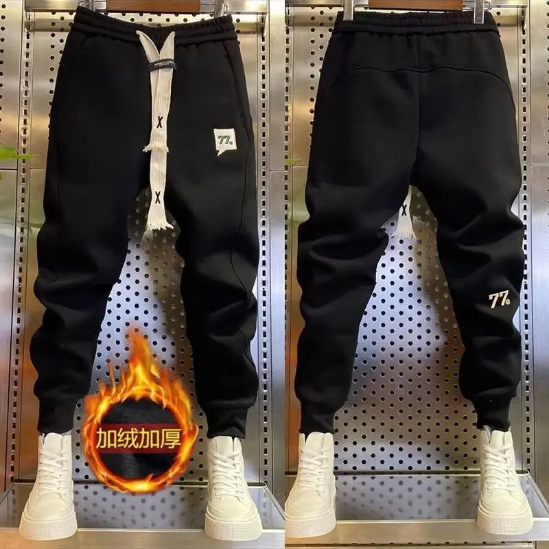 y2k korean man pants Winter Thick Plush Sport Pants men Drawstring Elastic Waist Harem Pants Casual Sweatpants streetwear 240513