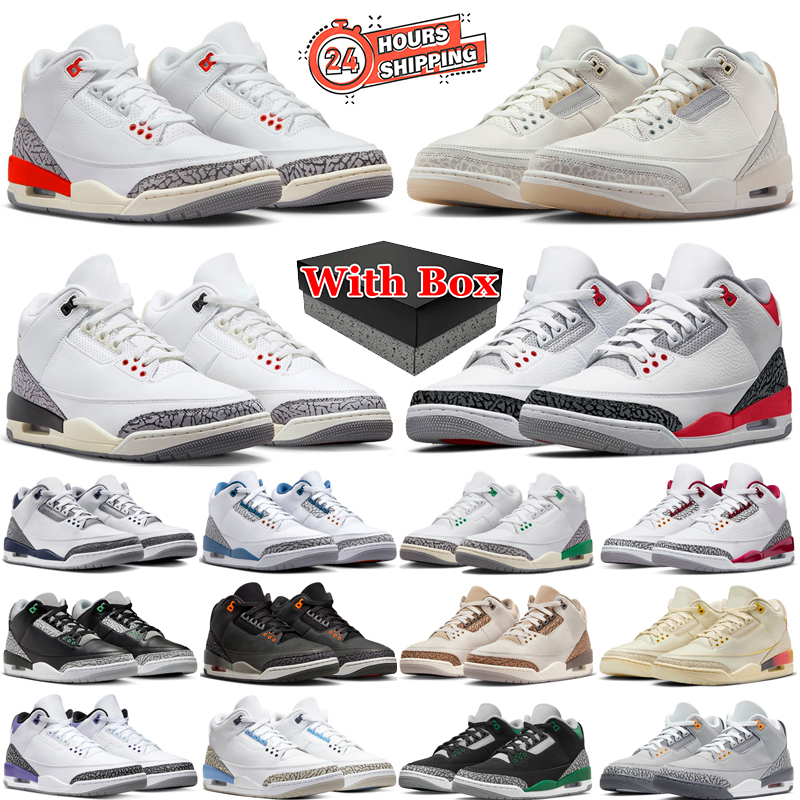 With box 3 basketball shoes men women 3s Fire Red Reimagined Ivory White Cement Midnight Navy Palomino Georgia Peach True Blue mens trainers sports outdoors sneakers