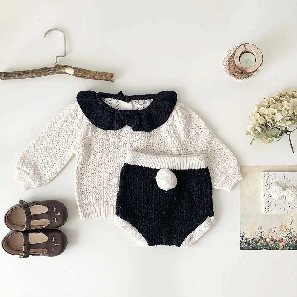 Clothing Sets Millennium Baby Girls clothing set with hollow sweater and 2PCS flower girl set baby set J240518