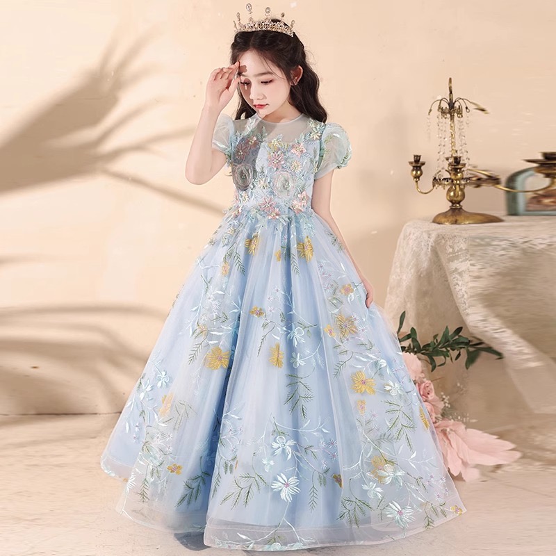 Embroidered lace flower girl dresses sheer neck pearls little girl wedding dresses cheap frist holt communion pageant dresses gowns 2024 Princess Wed 