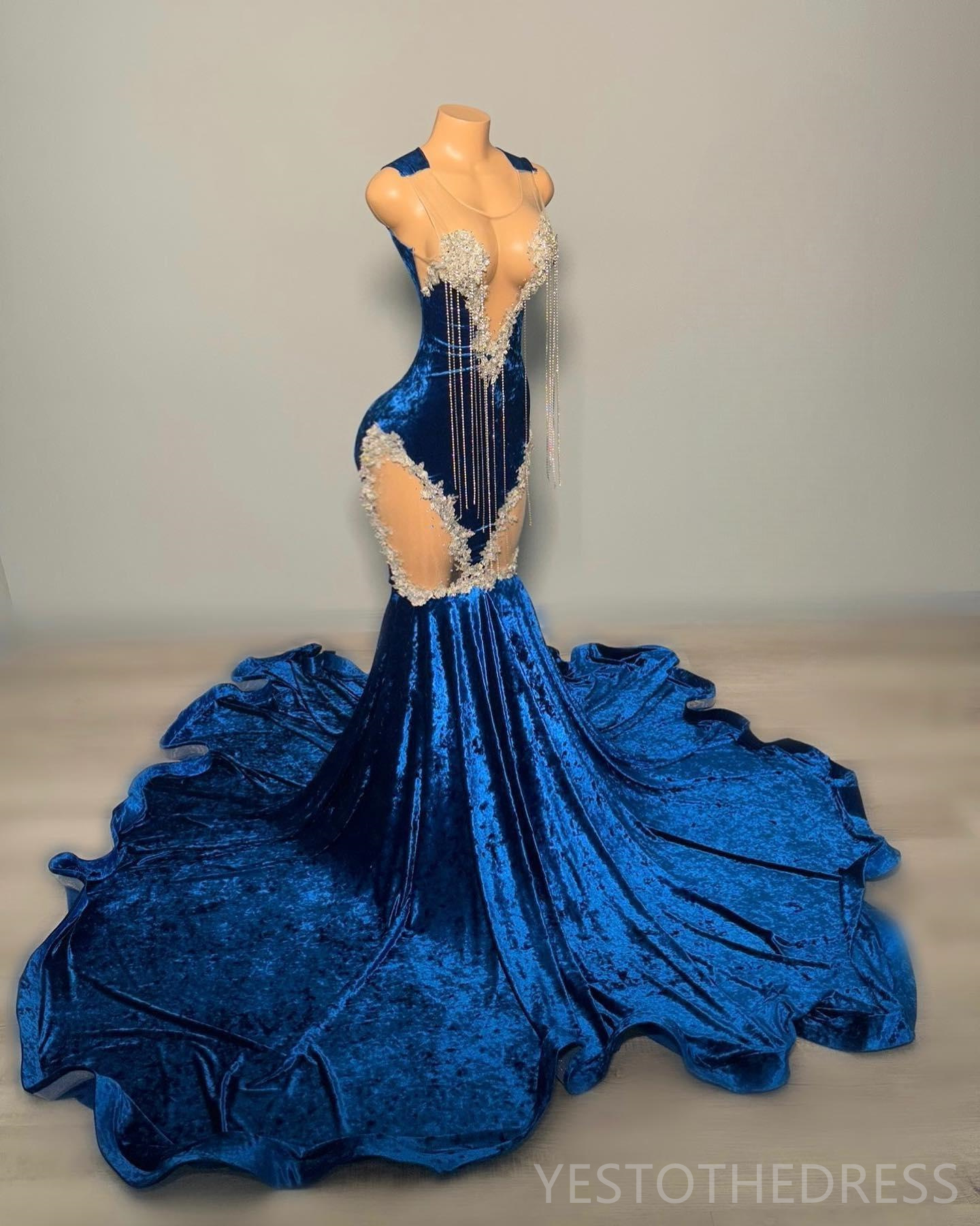 R&W 2024 Royal Blue Prom Dresses Special Ocns Illusion Mermaid Promdress for Black Girls Veet Beading Lace Tassel Birthday Dress Second Reception Gown