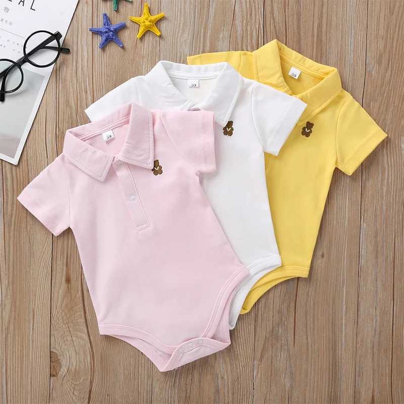 Clothing Sets Baby jumpsuit 0-12 months 2024 Summer Solid Color Polo Baby Boys and Girls jumpsuit Baby Roupas J240518