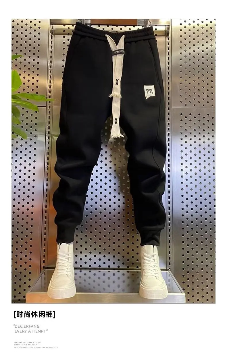 y2k korean man pants Winter Thick Plush Sport Pants men Drawstring Elastic Waist Harem Pants Casual Sweatpants streetwear 240513