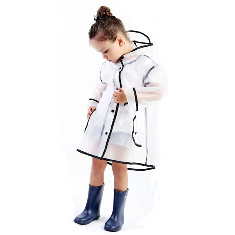 Cute Transparent EVA Kids Raincoat Waterproof Children Rain Coat Outdoor Rain Jacket Windproof Poncho With Hat School Rain Gear 240518