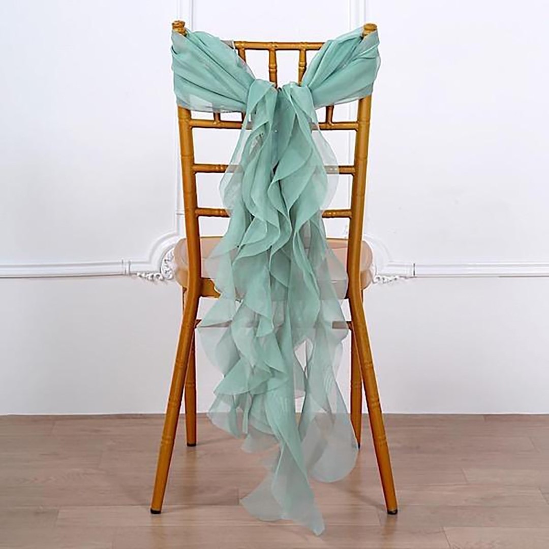 2024 Fashion Elegant Vintage Wedding Chair Covers Chiffon Ruffles Flower Sashes Wholesale Party Supplies Accessories 08