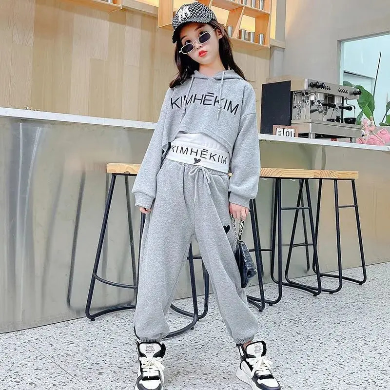 Girls Spring Summer 3PCS Casual Fashion Korean Style HoodieJogging Pants For 6 8 9 10 12 Years Teenage Girls Sports Clothes 240517