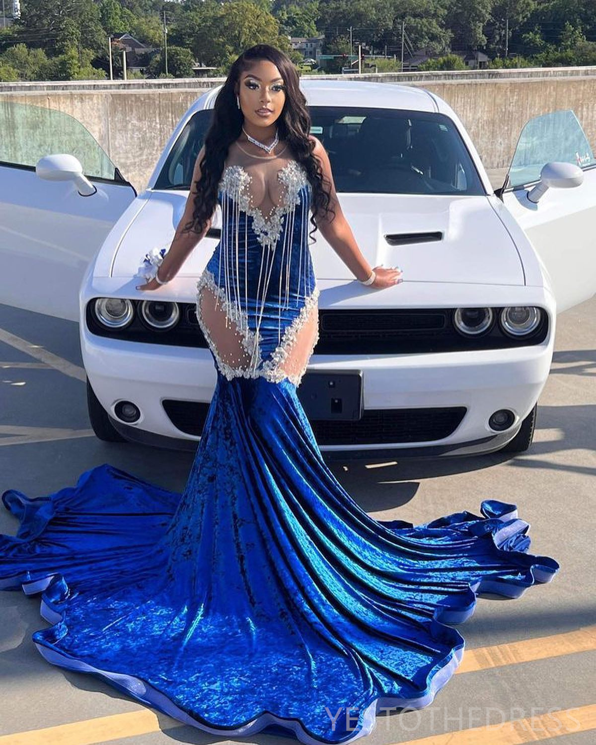 R&W 2024 Royal Blue Prom Dresses Special Ocns Illusion Mermaid Promdress for Black Girls Veet Beading Lace Tassel Birthday Dress Second Reception Gown