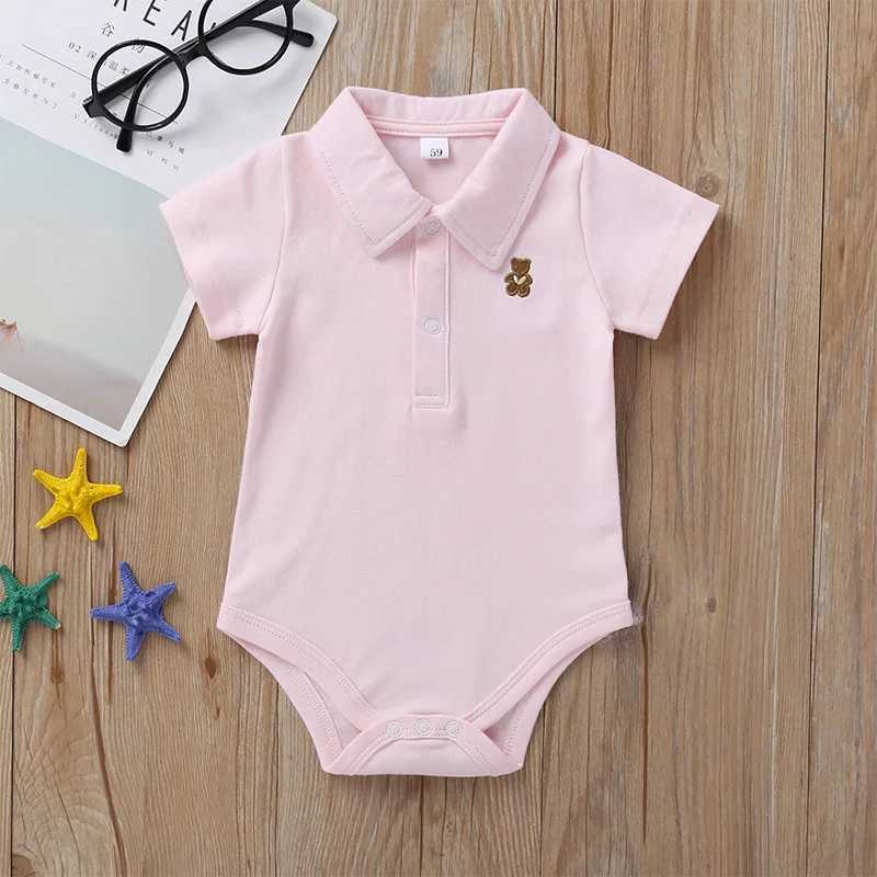 Clothing Sets Baby jumpsuit 0-12 months 2024 Summer Solid Color Polo Baby Boys and Girls jumpsuit Baby Roupas J240518