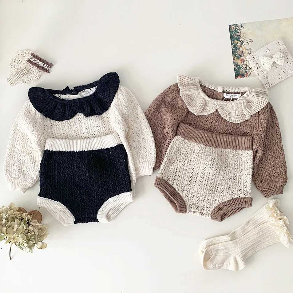 Clothing Sets Millennium Baby Girls clothing set with hollow sweater and 2PCS flower girl set baby set J240518