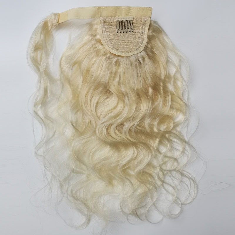 Magic Sticker Ponytails 613# Body Wave Brazilian 100%Human Hair Hook & Loop Ponytail Peruvian Malaysian Blonde Color 10-28inch