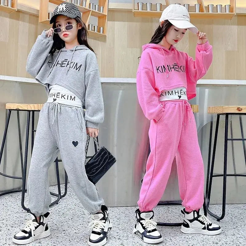 Girls Spring Summer 3PCS Casual Fashion Korean Style HoodieJogging Pants For 6 8 9 10 12 Years Teenage Girls Sports Clothes 240517