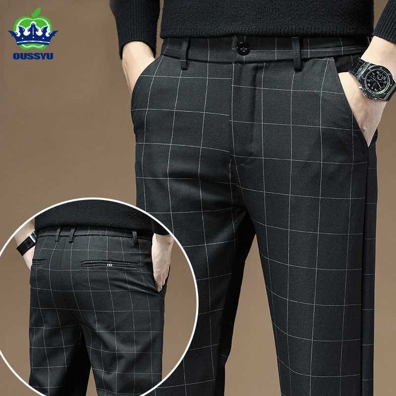 Men's Pants Mens Dress Pants Fashion Plaid Stripe Business Slim Fit Office Classic Retro Suit Pant Korean British Style Wedding Trousers Y240514