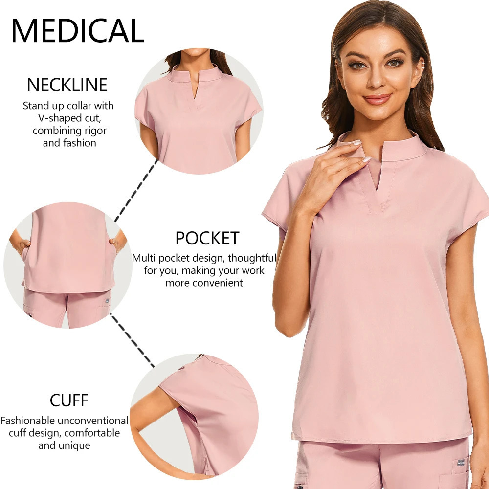 Slim Fit Scrubs Uniforms Women Scrubs Tops Pant Hospital Nurses Accessories Dental Clinic Beauty Salon Spa Lab Workwear 240430