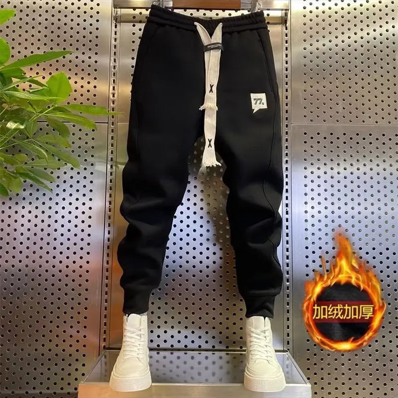 y2k korean man pants Winter Thick Plush Sport Pants men Drawstring Elastic Waist Harem Pants Casual Sweatpants streetwear 240513