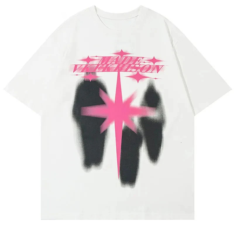 Men T Shirt Streetwear Star Shadow Graphic TShirt Hip Hop Oversized Harajuku Tshirt Cotton Unisex Tops Tee Black White Y2K 240518
