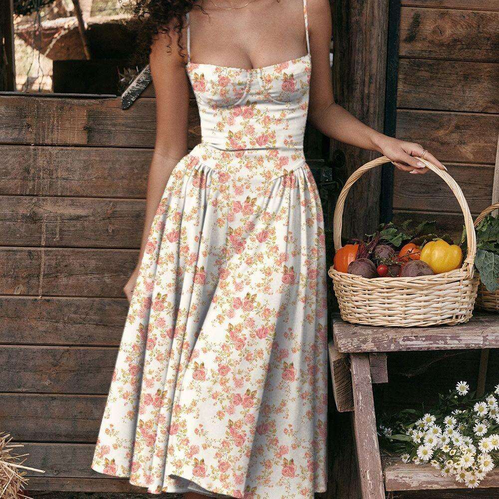 Fashion Hot Selling Sexy Camisole Print Slim Fit Temperament Mid Length Skirt Spicy Girl Dress