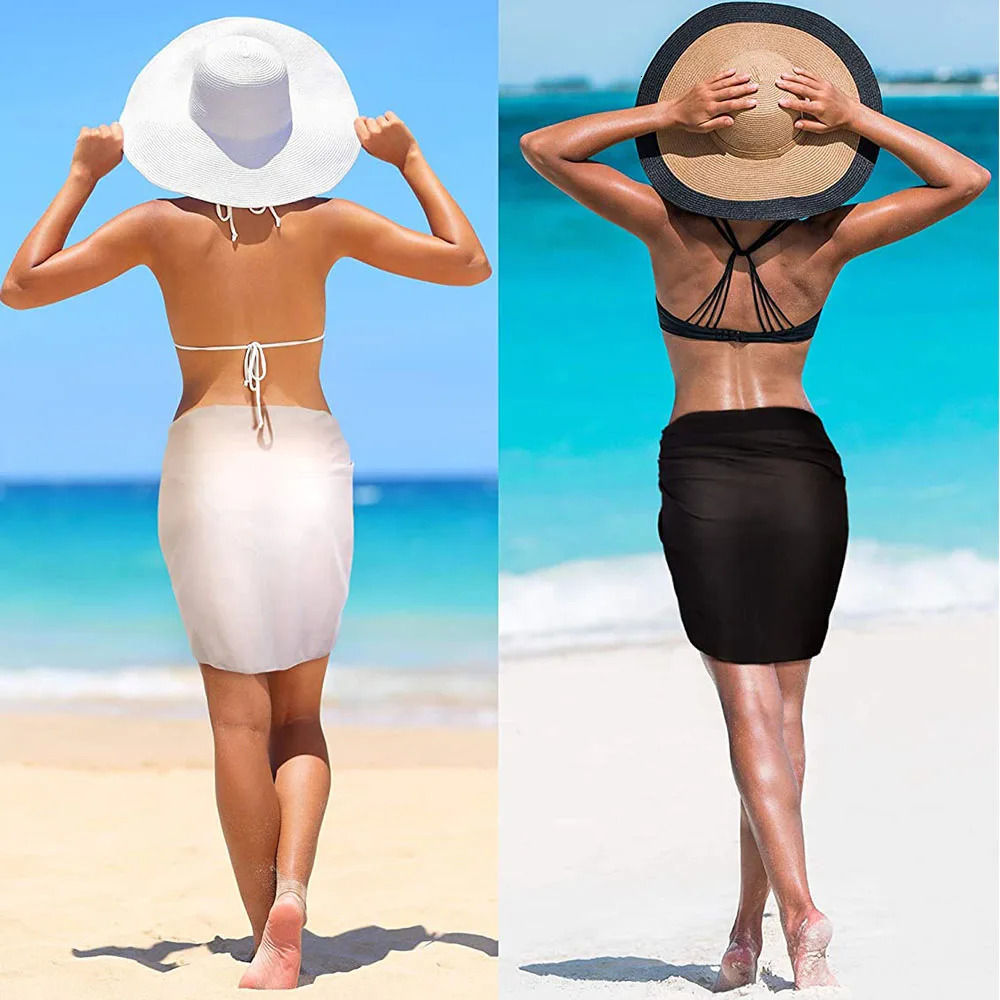Women Short Sarongs Swimsuit Coverups Beach Bikini Wrap Sheer Skirt Chiffon Scarf Cover Ups for Swimwear 240509