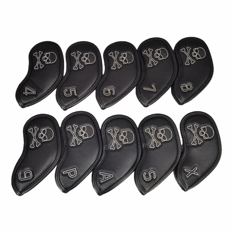 Skull Head Golf Irons Cover 10pcs Wood Driver Protect Headcover Golf Accessories Putter Golf Iron Club Head Cover 240516