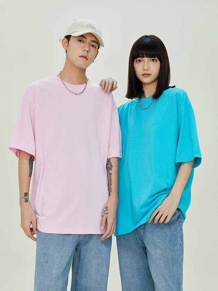 18 Colors Summer Basic Tshirt Men Women Unisex 220G Cotton Oversized Tee Korean Loose Tops Solid Color Short Sleeve Tshirti 240510