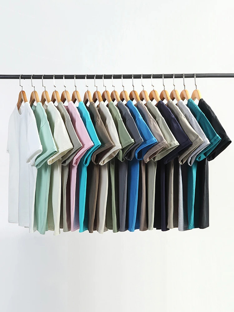 18 Colors Summer Basic Tshirt Men Women Unisex 220G Cotton Oversized Tee Korean Loose Tops Solid Color Short Sleeve Tshirti 240510