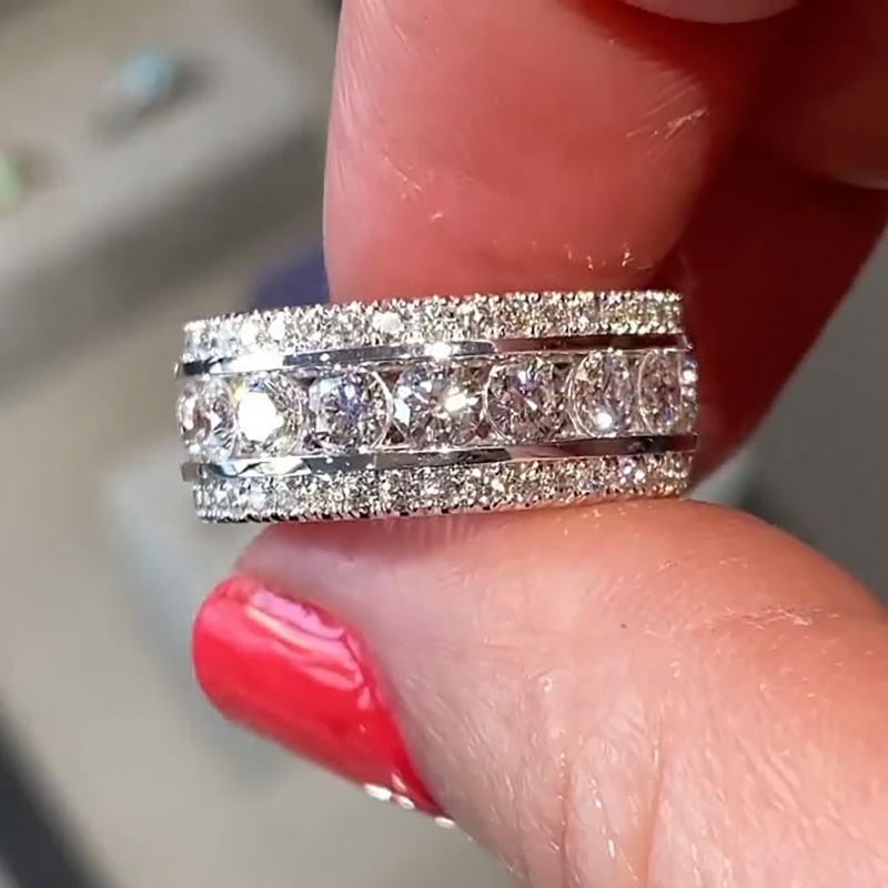 Handmade Ins Top Sell Wedding Rings Stunning Deluxe Jewelry Sterling Sier Round Cut White 5A Cubic Zircon CZ Dia Gemstones Party Elegant Women Ring Gi