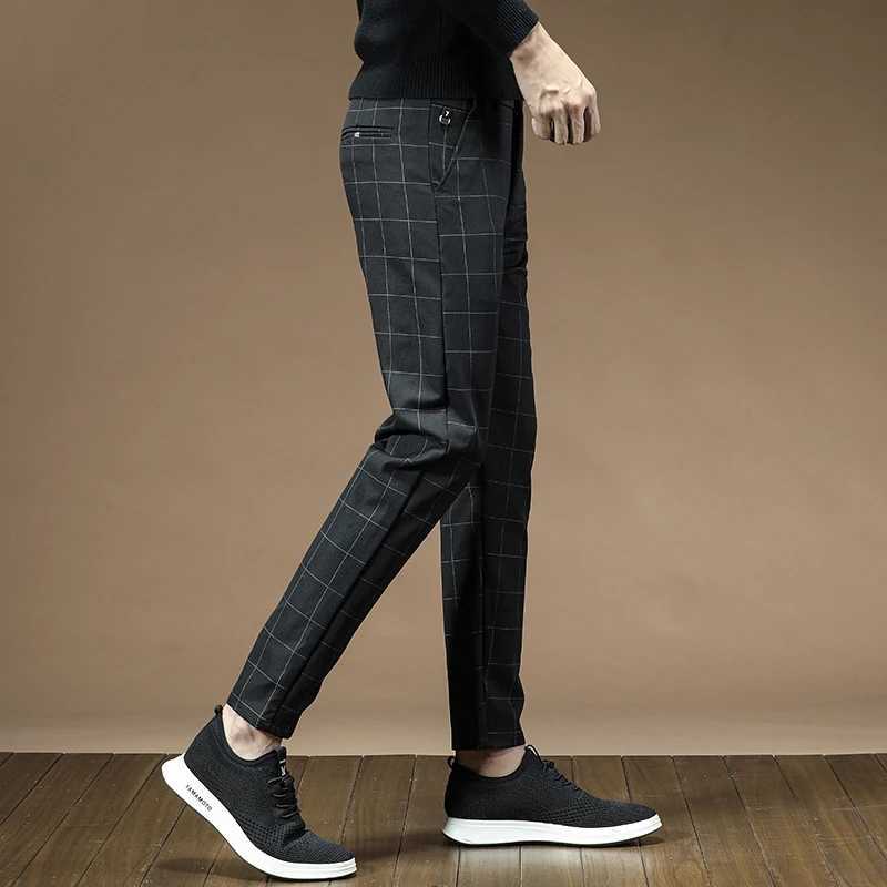 Men's Pants Mens Dress Pants Fashion Plaid Stripe Business Slim Fit Office Classic Retro Suit Pant Korean British Style Wedding Trousers Y240514