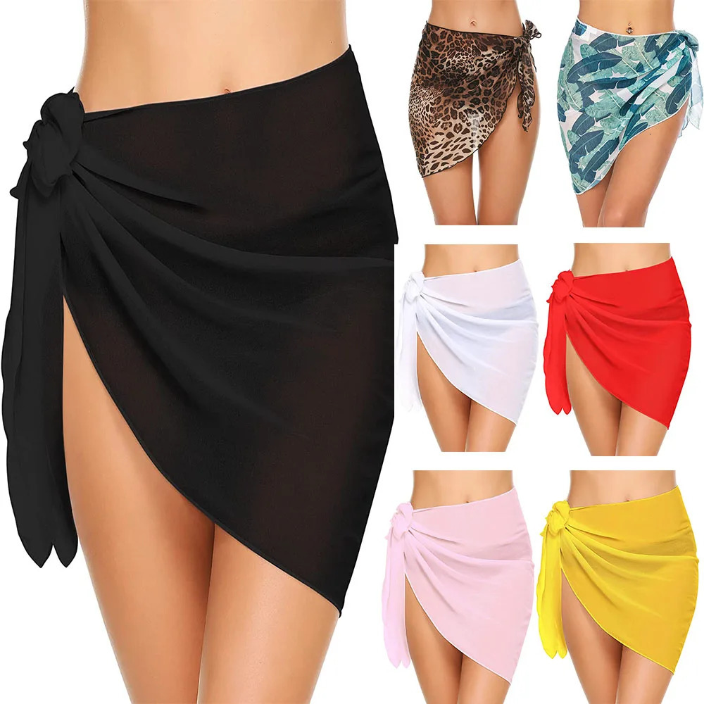 Women Short Sarongs Swimsuit Coverups Beach Bikini Wrap Sheer Skirt Chiffon Scarf Cover Ups for Swimwear 240509
