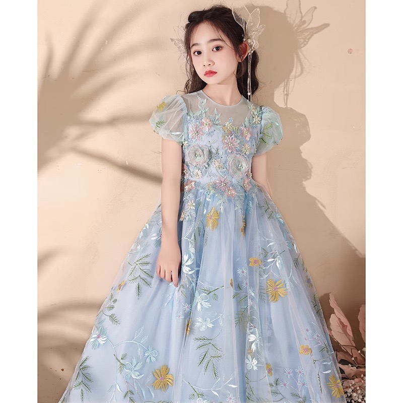 Embroidered lace flower girl dresses sheer neck pearls little girl wedding dresses cheap frist holt communion pageant dresses gowns 2024 Princess Wed 