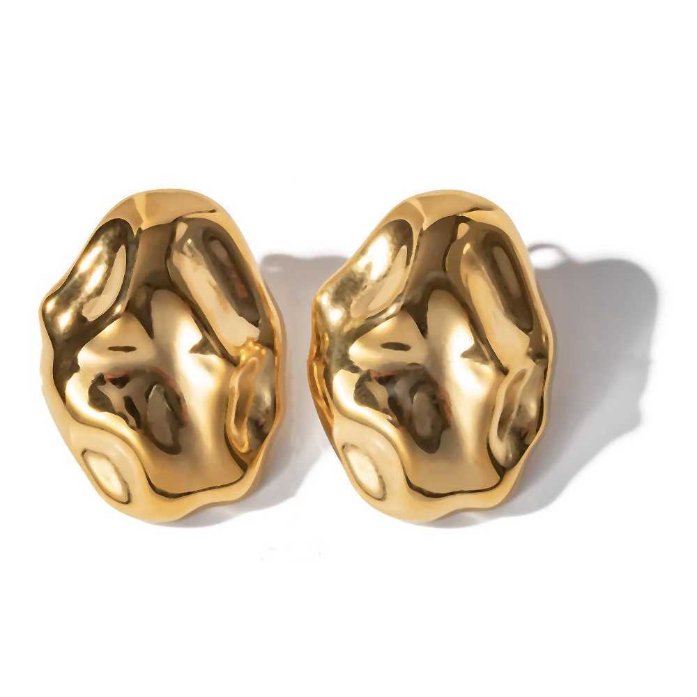 Stud Dangle Chandelier Vintage Gold Plated Chunky Irregular Hammered Clip on Earrings for Women Minimalist Geometric Non Pierced Earrings Party Gift J