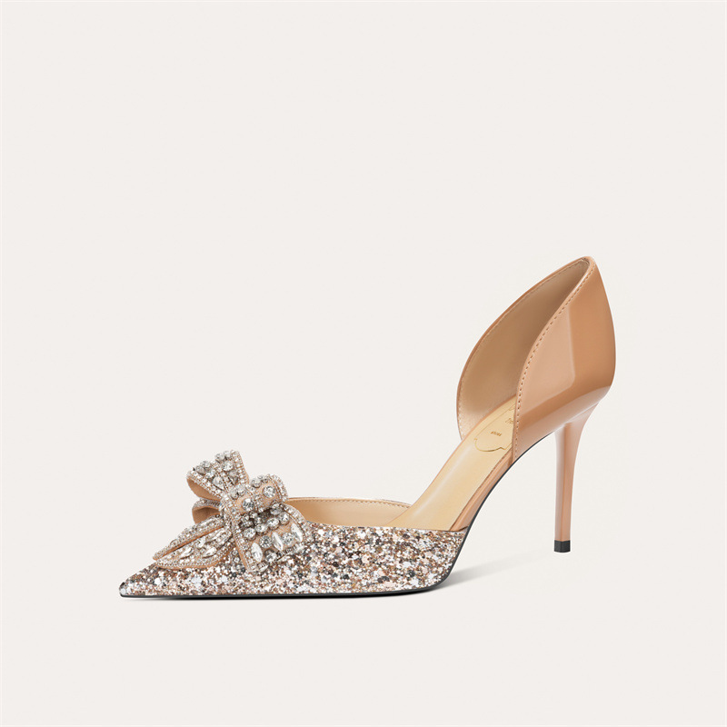 Wedding Shoes Eden High Heels for Evening Party Prom Dating Engagement Birthday Holiday Nude Light Gold Silver Rhinestone Crystals Women bridesmaid si