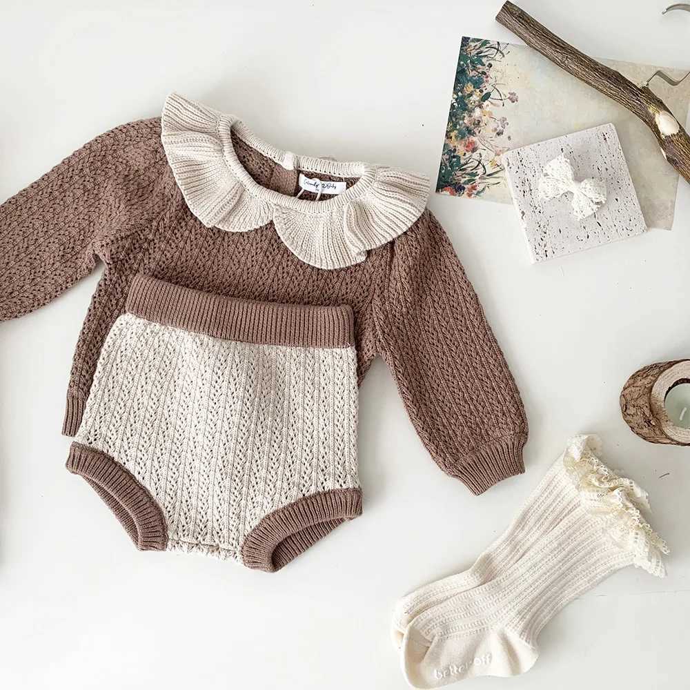 Clothing Sets Millennium Baby Girls clothing set with hollow sweater and 2PCS flower girl set baby set J240518