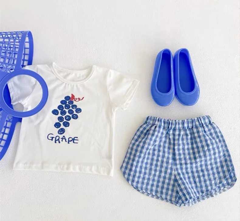 Clothing Sets Fashion 2pcs Baby Girls Short Sleeve Suit Fruit Print Sets Kids T-shirts +shorts Plaid Clothing Toddler Princess Girl Outfits H241214