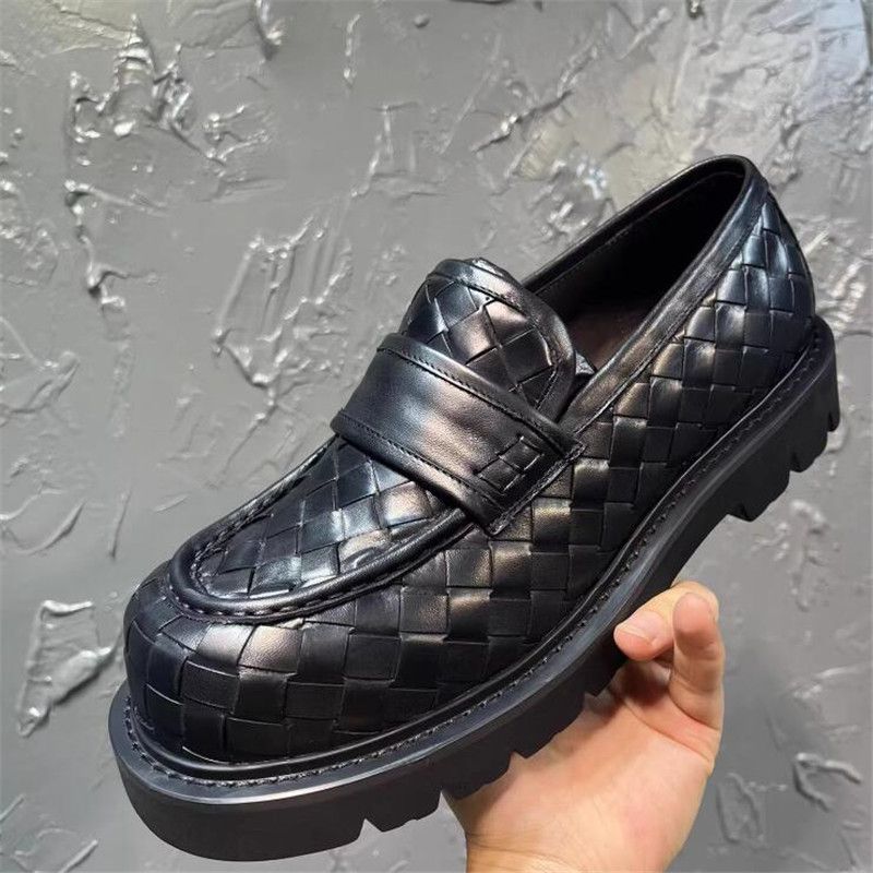 Men Handmade Derby Shoes Round-headed Thick-soled Man Wedding Shoe