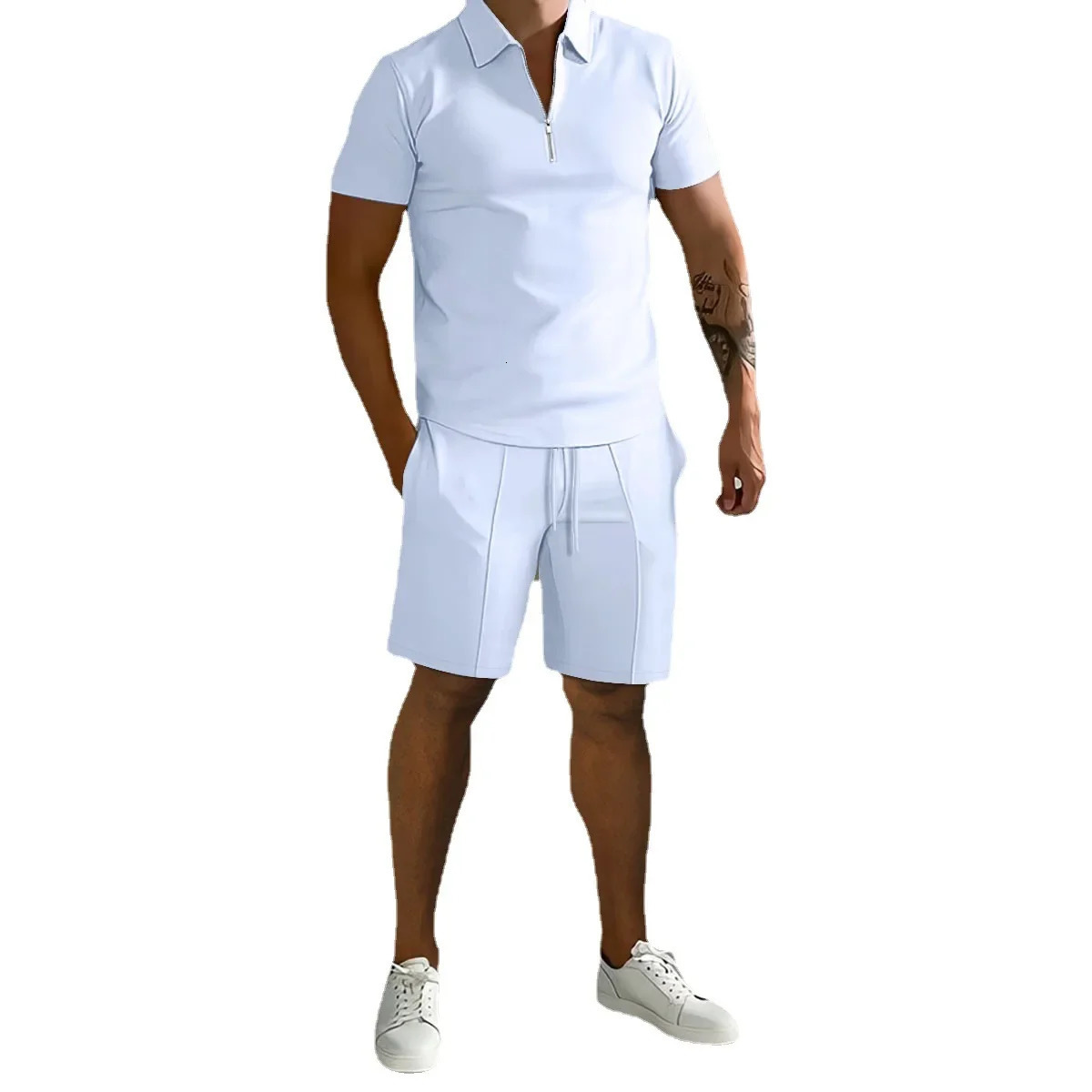 Summer Men Clothing Polo Shirts Sets Casual Loose Short Sleeve Top Shorts Sport Set Solid Color 2 Piece Suit Ropa Para Hombre 240518