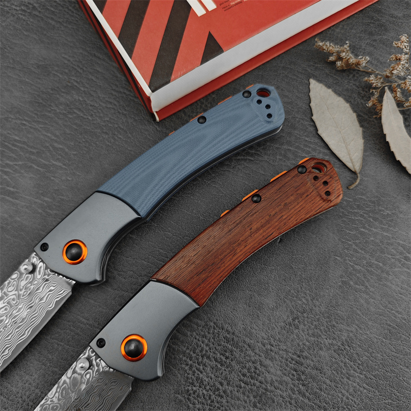 EDC Pocket 15080 Hunt Crooked River Folding Knife Clip Point Damascus Blade G10/Red Wood Handles Outdoor Tacticals Self Defense Hunting Camping Knive  - view 6