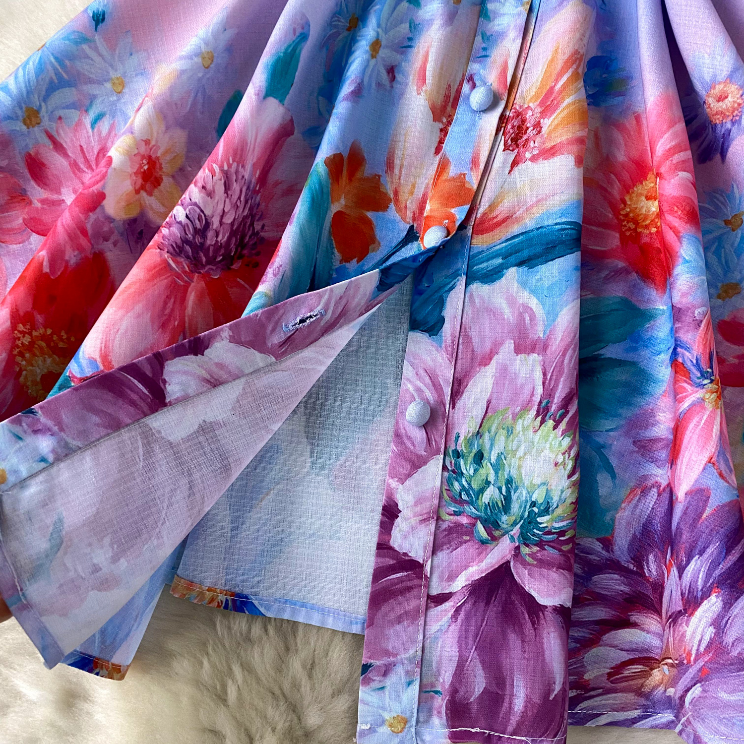 Spring Summer Runway Designer Flower Linen Dress Women Ruffles Lantern Sleeve Single Breasted Short Vest