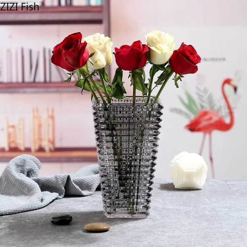 Vases Transparent crystal vase square edges and corners glass vase hydroponic glass vase flower pot layout desktop decoration J240515