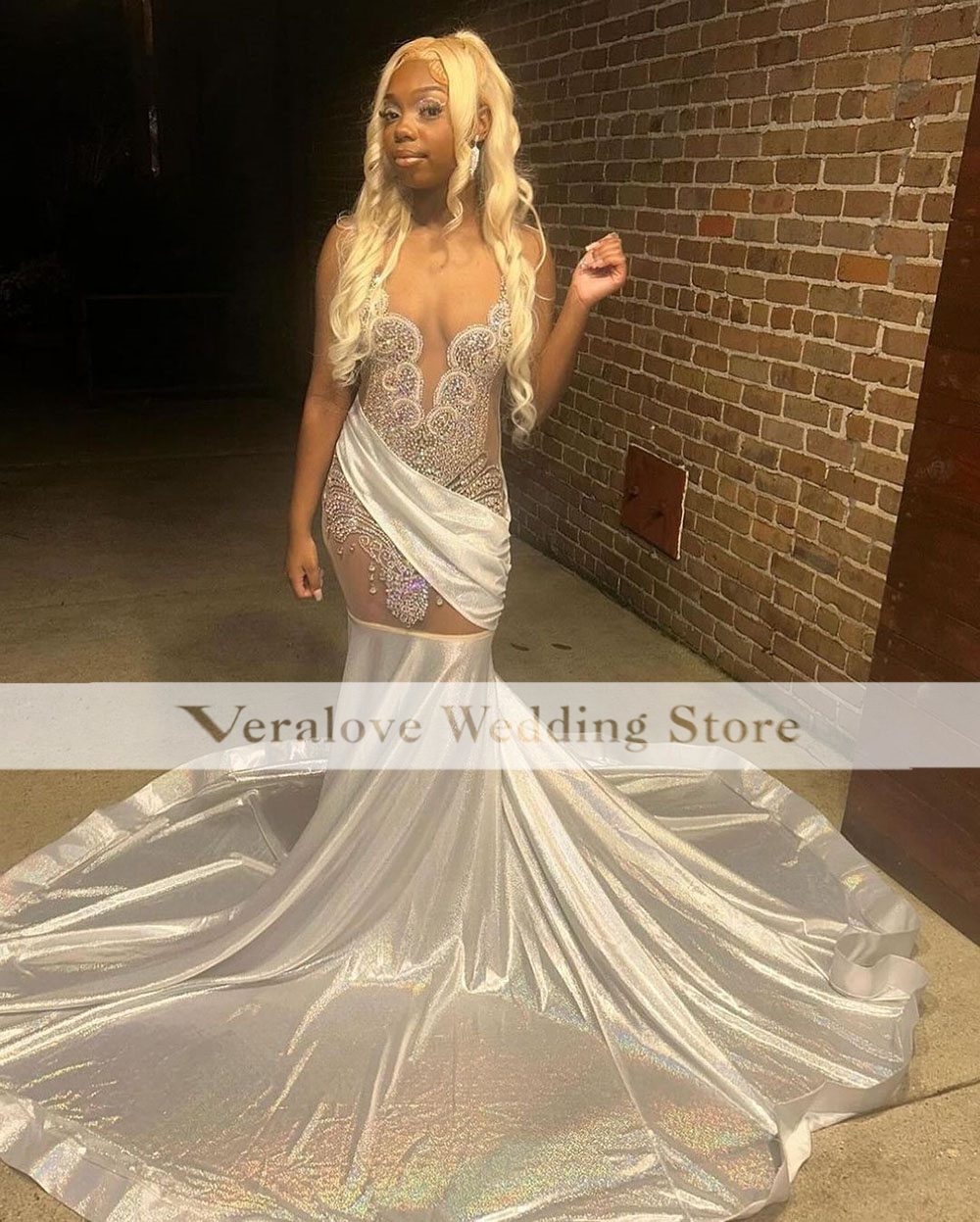 White African Crystal Mermaid Evening Dresses Luxury 2024 Birthday Gala Party Dress For Women Plus Size Prom Dress