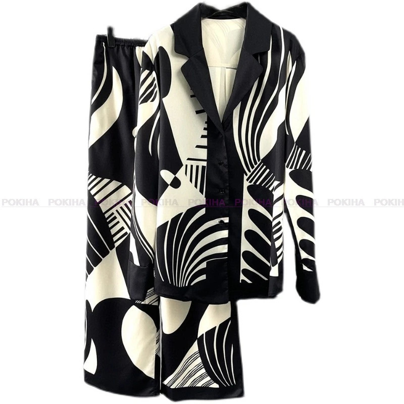 Women Digital Print 2 Piece Set Long Sleeved Top Loose Pants Suit Fashion Streetwear Blouse Shirt Outfits Plus Size Oversize 3XL 240514