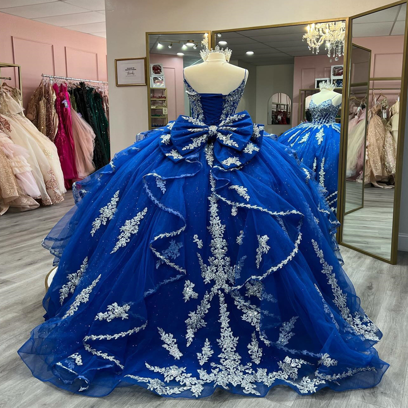 Blue Quinceanera Dresses Ball Gown Puffy Tulle Lace Appliques Beading Sweet 16 Dresses Party Prom Princess Vestido De 15 anos