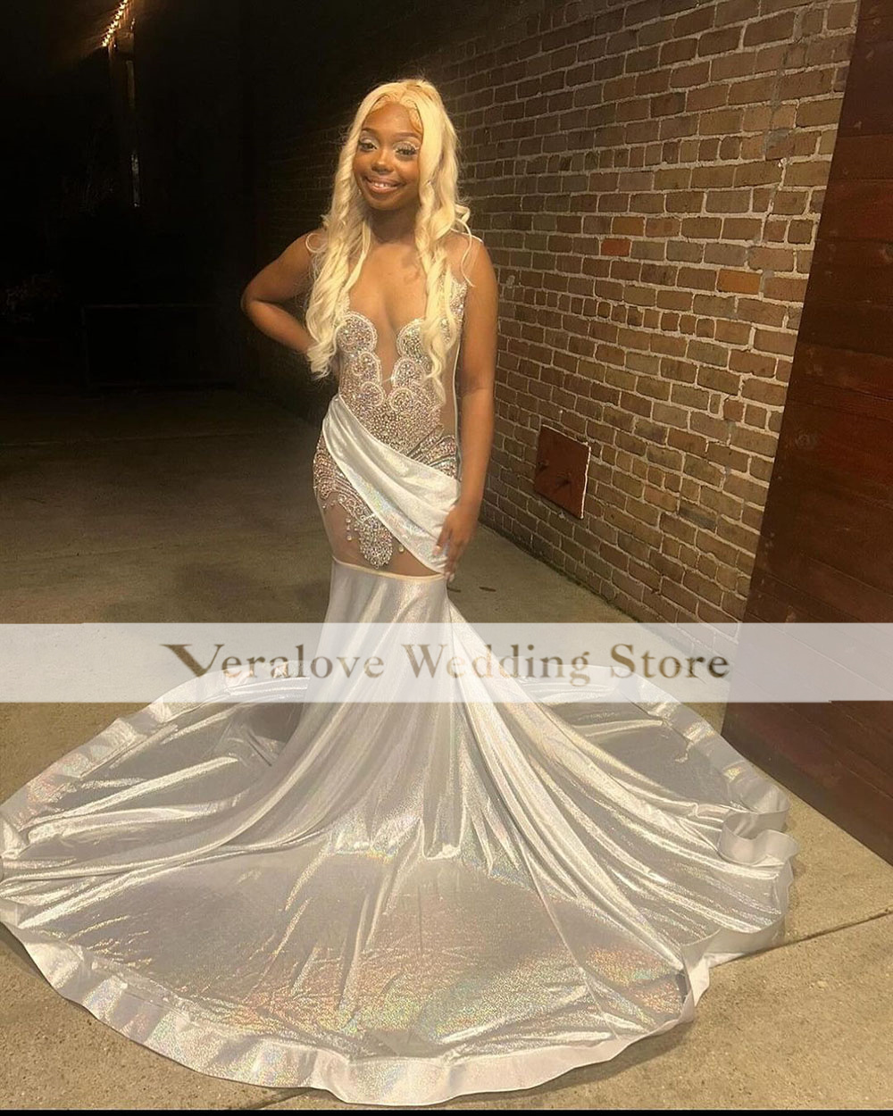 White African Crystal Mermaid Evening Dresses Luxury 2024 Birthday Gala Party Dress For Women Plus Size Prom Dress