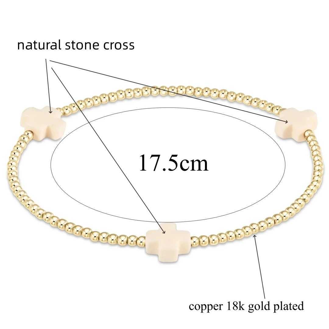 Charm Bracelets Vlen Multi Color Natural Stone Cross Bracelet Bohemian Jewelry Gold Plated 18K Summer Women Stackable Pulseras Bracelet J240516