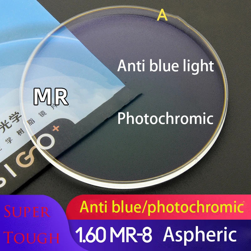 1.60 MR-8 Super Tough Anti Blue Light Radiation Lenses rimless Frameless Trimming 1.61 Anti Blue Light Discoloration Glasses 240514
