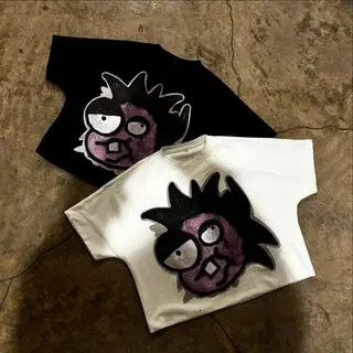 Y2k Pure Cotton Oversized Cartoon Print Pattern T Shirt Man Harajuku Hip Hop Retro Fashion Short Sleeved Casual Streetwear 240518