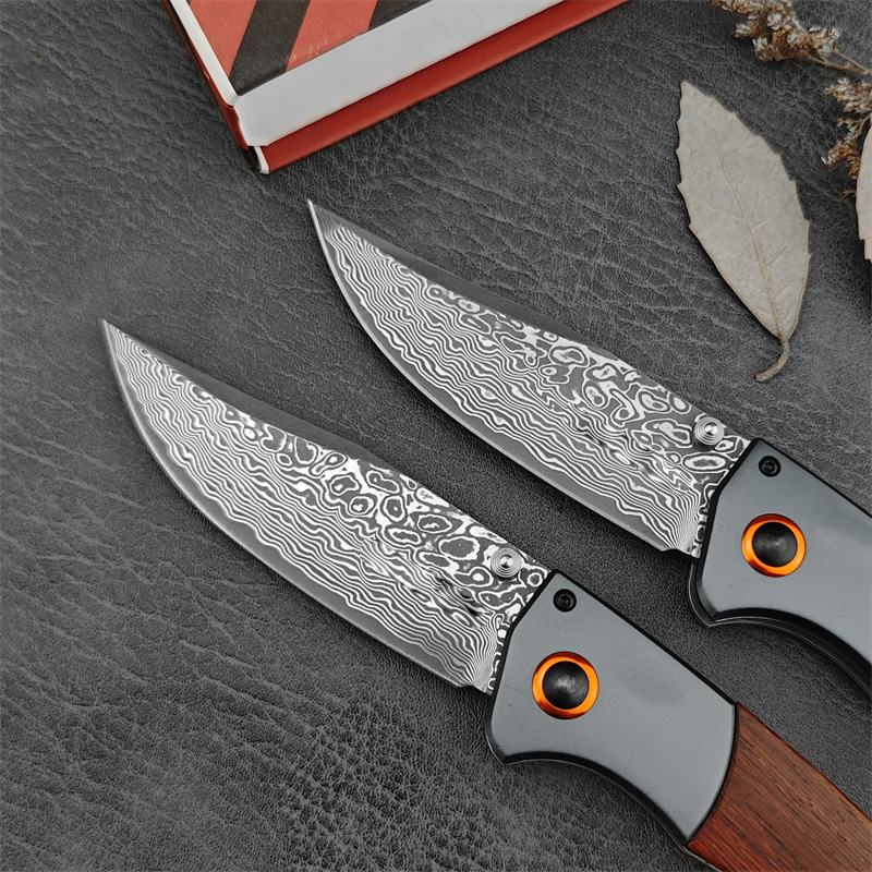 EDC Pocket 15080 Hunt Crooked River Folding Knife Clip Point Damascus Blade G10/Red Wood Handles Outdoor Tacticals Self Defense Hunting Camping Knive  - view 4