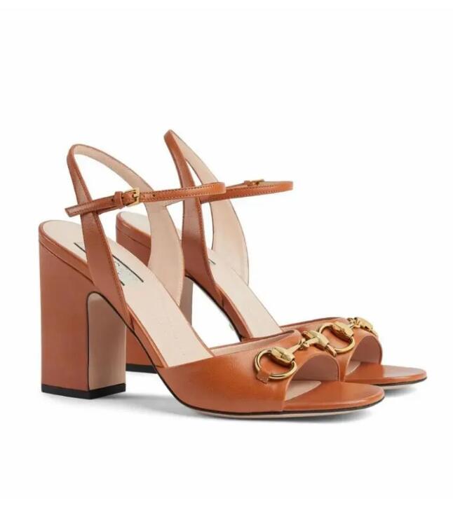 Summer 2024 Luxury Designer Women Golden-Sandals Shoes Calfskin Leather fastenin Lady High Heels Lady Elegant Gladiator Sandalias EU35-40 With Box